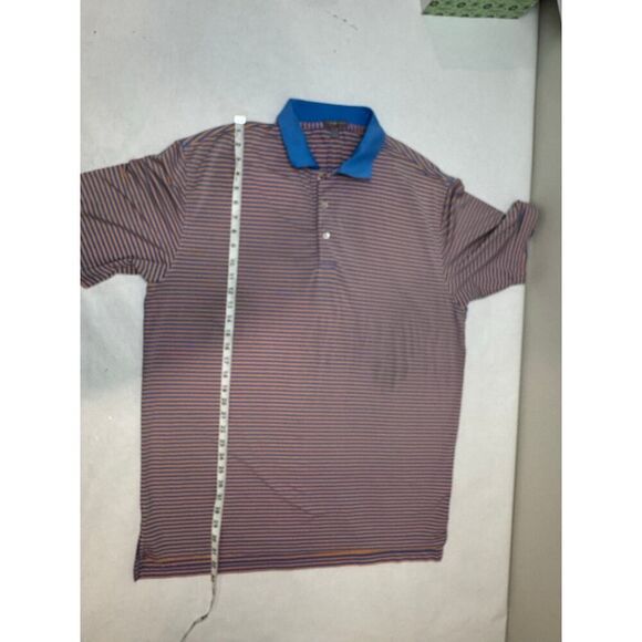 Peter Millar Summer Comfort Orange Blue Striped Polo Shirt Golf - Size Large - Picture 2 of 10